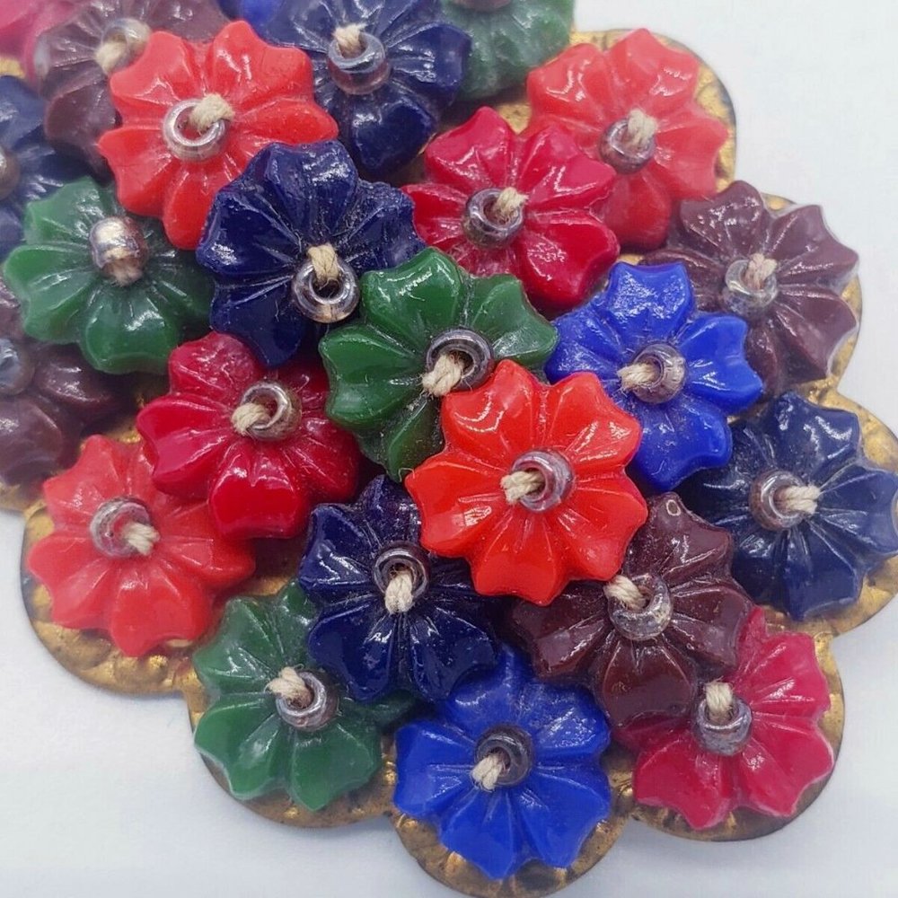 Vintage Multicolor Flowers Cluster HandKnotted Brooch Early Miriam Haskell